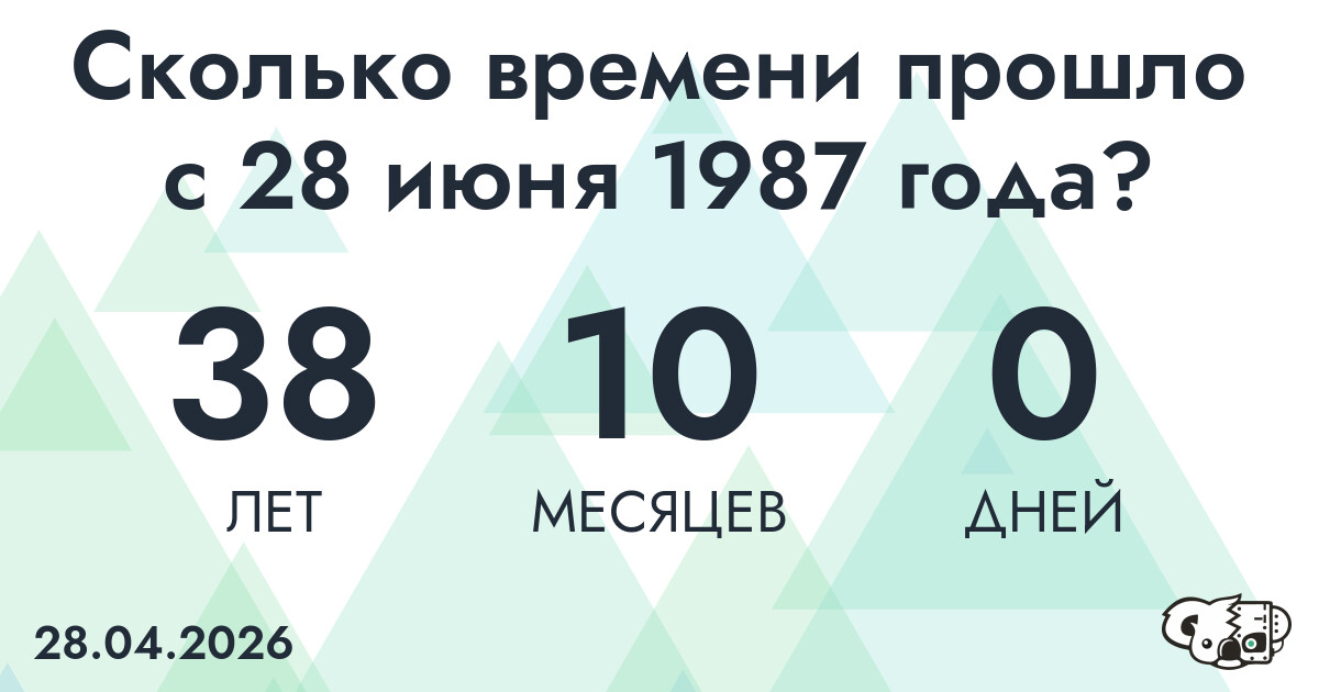Сколько времени прошло с 28 июня 1987 года