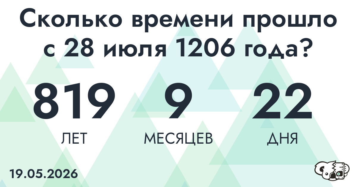 Сколько времени прошло с 28 июля 1206 года
