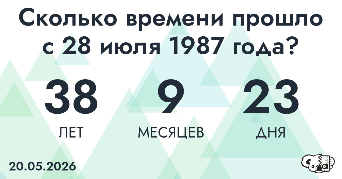Сколько времени прошло с 28 июля 1987 года