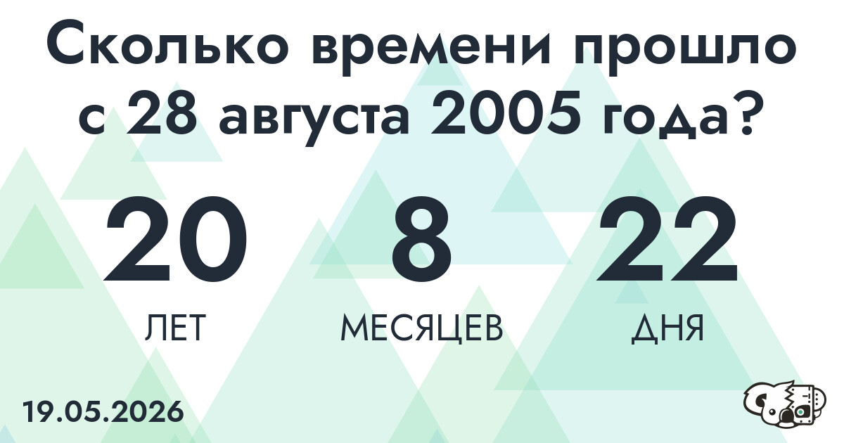 Сколько времени прошло с 28 августа 2005 года