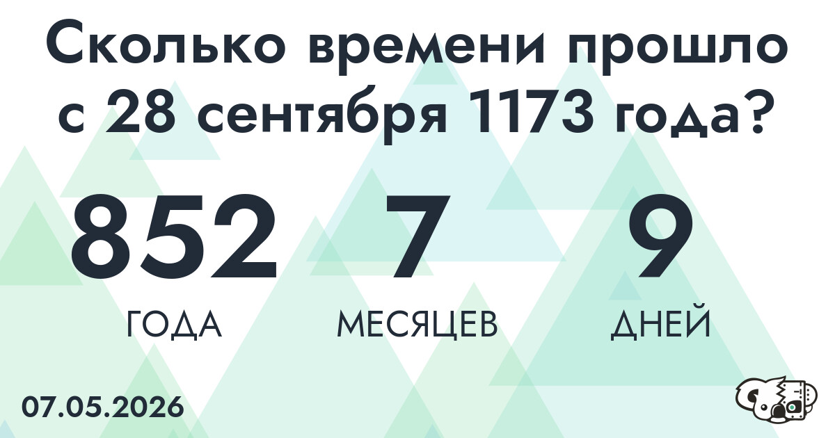 Сколько времени прошло с 28 сентября 1173 года