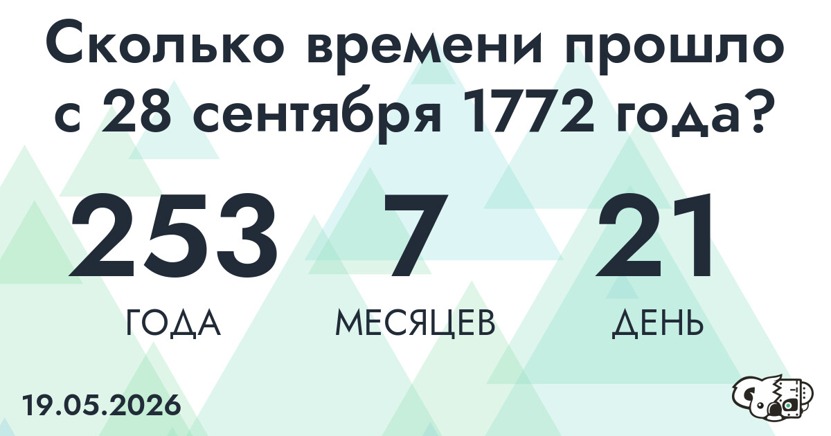 Сколько времени прошло с 28 сентября 1772 года