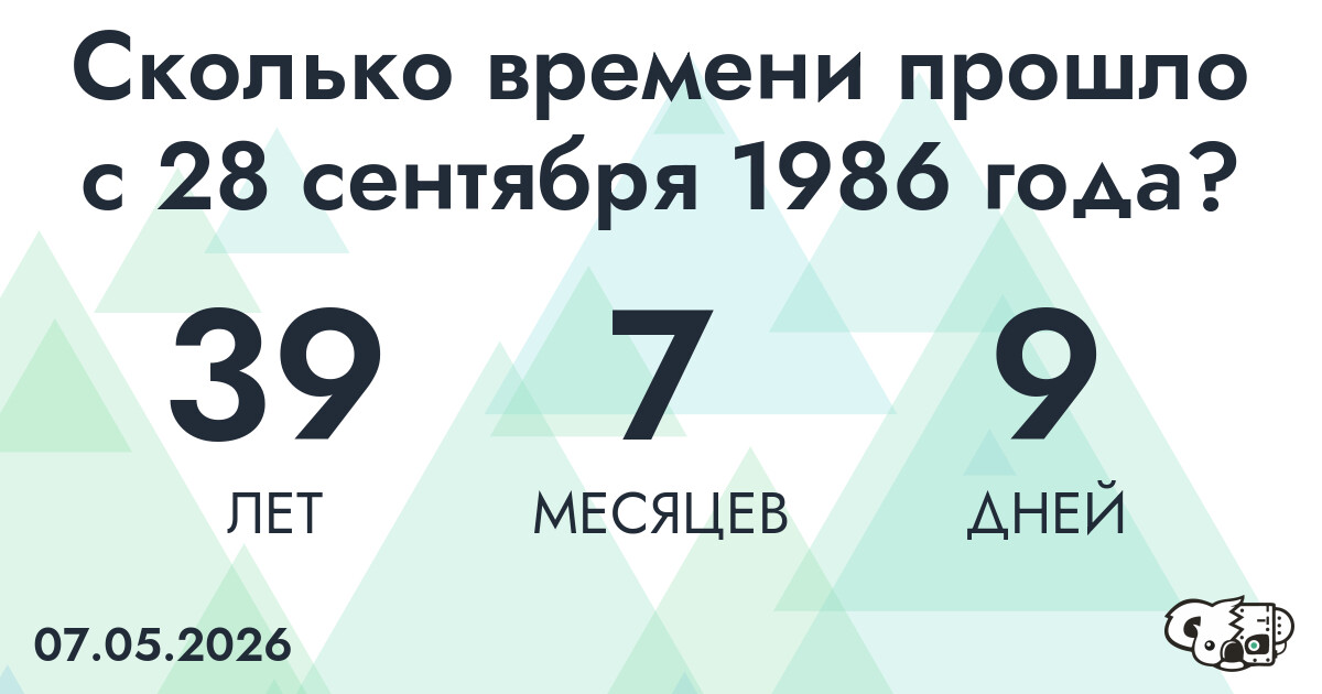 Сколько времени прошло с 28 сентября 1986 года