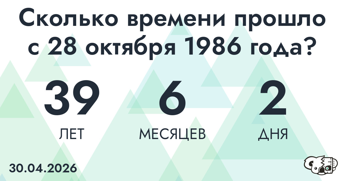 Сколько времени прошло с 28 октября 1986 года