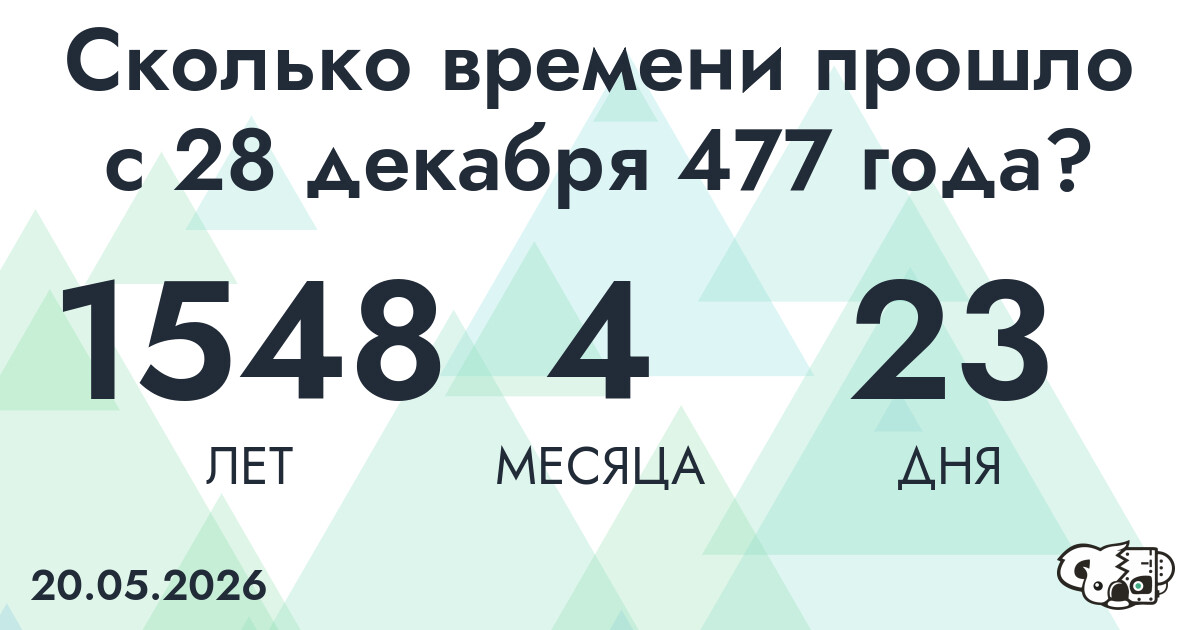 Сколько времени прошло с 28 декабря 477 года