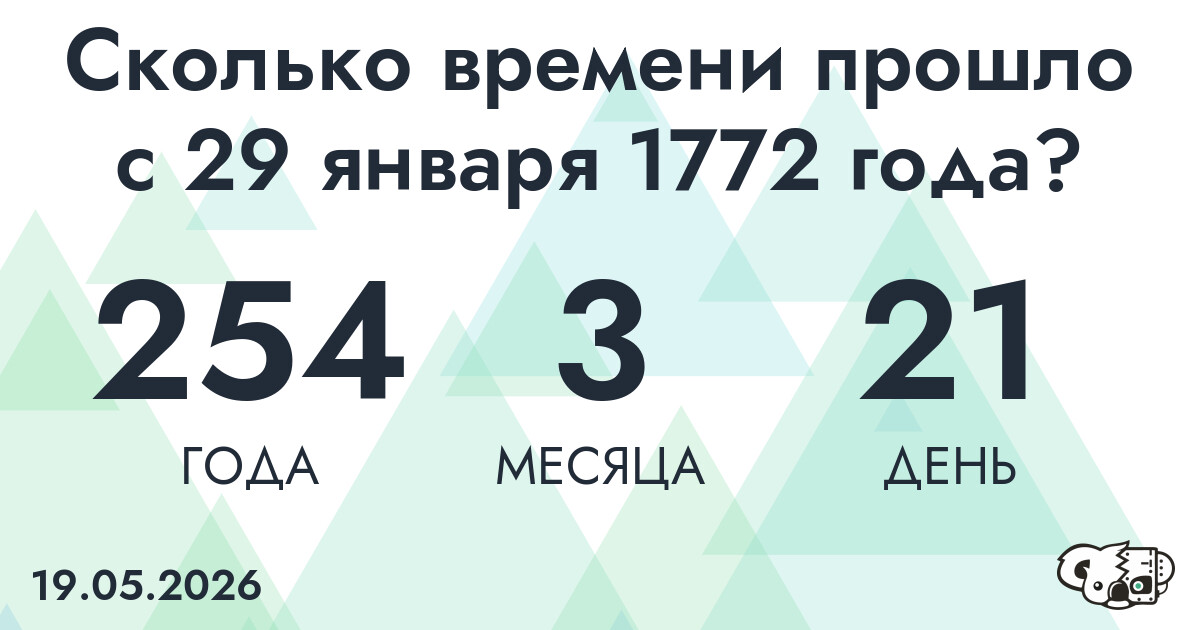 Сколько времени прошло с 29 января 1772 года