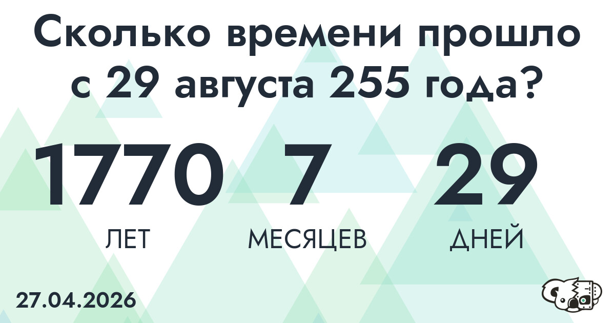 Сколько времени прошло с 29 августа 255 года
