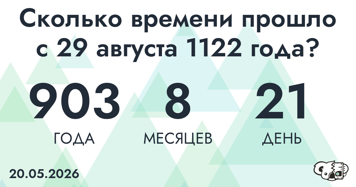 Сколько времени прошло с 29 августа 1122 года