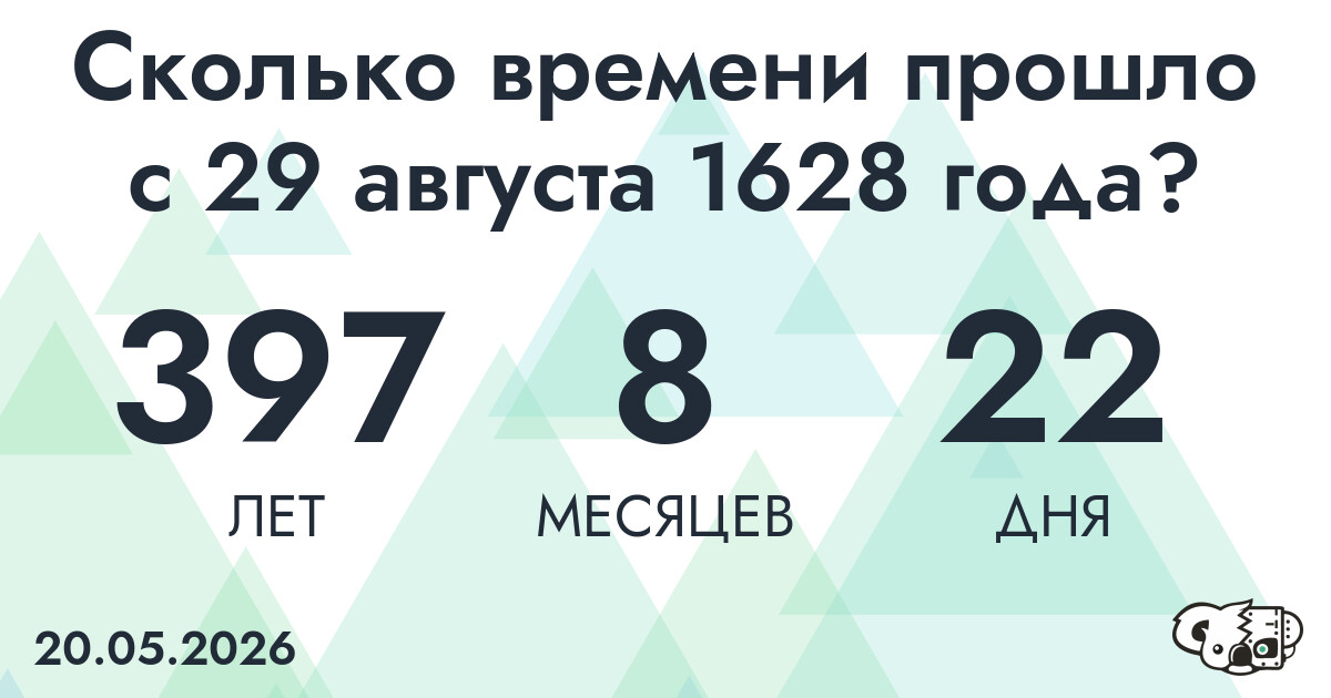 Сколько времени прошло с 29 августа 1628 года