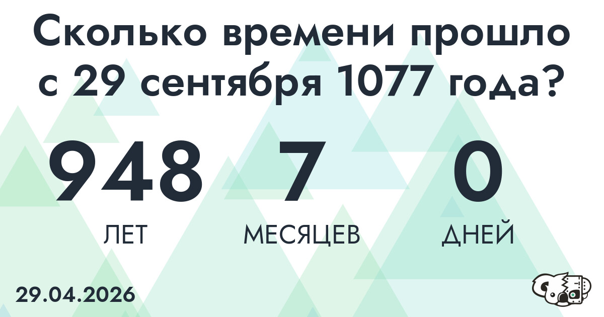 Сколько времени прошло с 29 сентября 1077 года