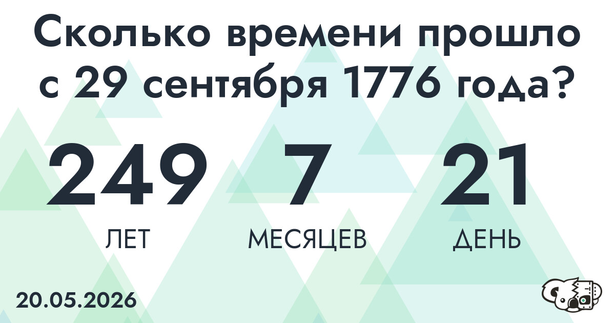 Сколько времени прошло с 29 сентября 1776 года