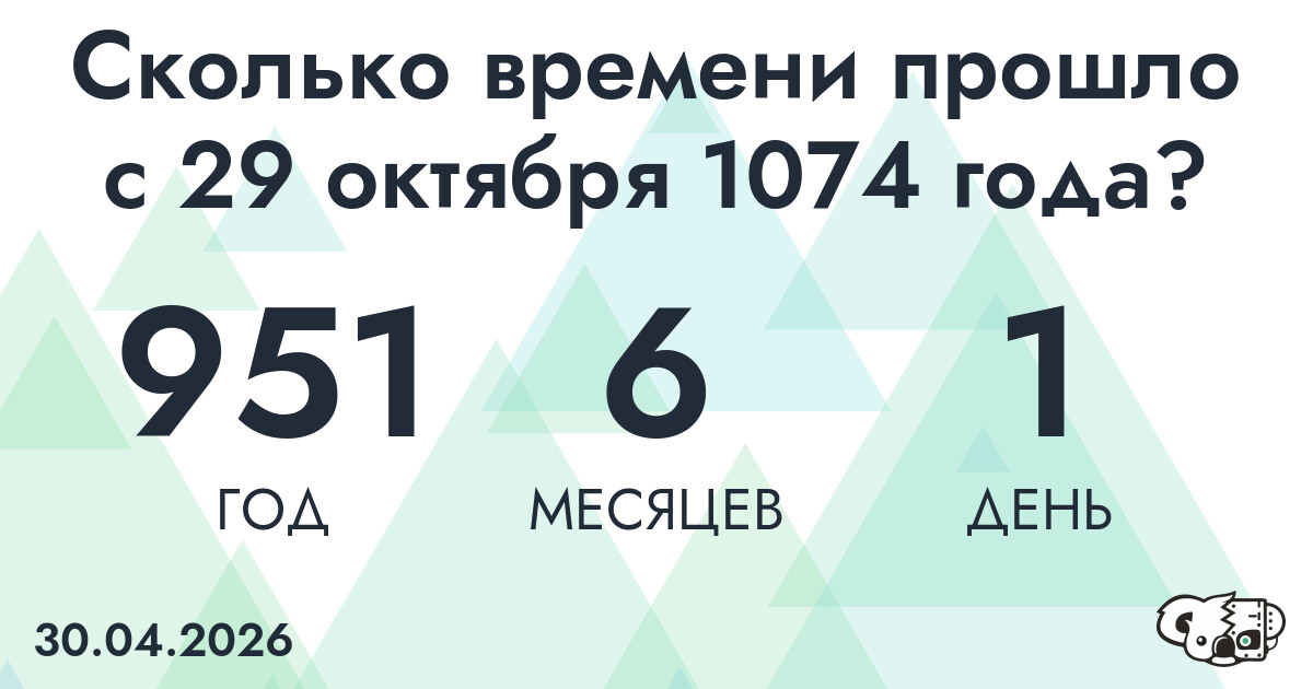 Сколько времени прошло с 29 октября 1074 года