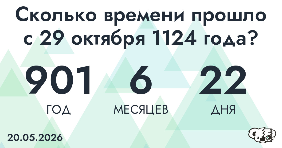 Сколько времени прошло с 29 октября 1124 года