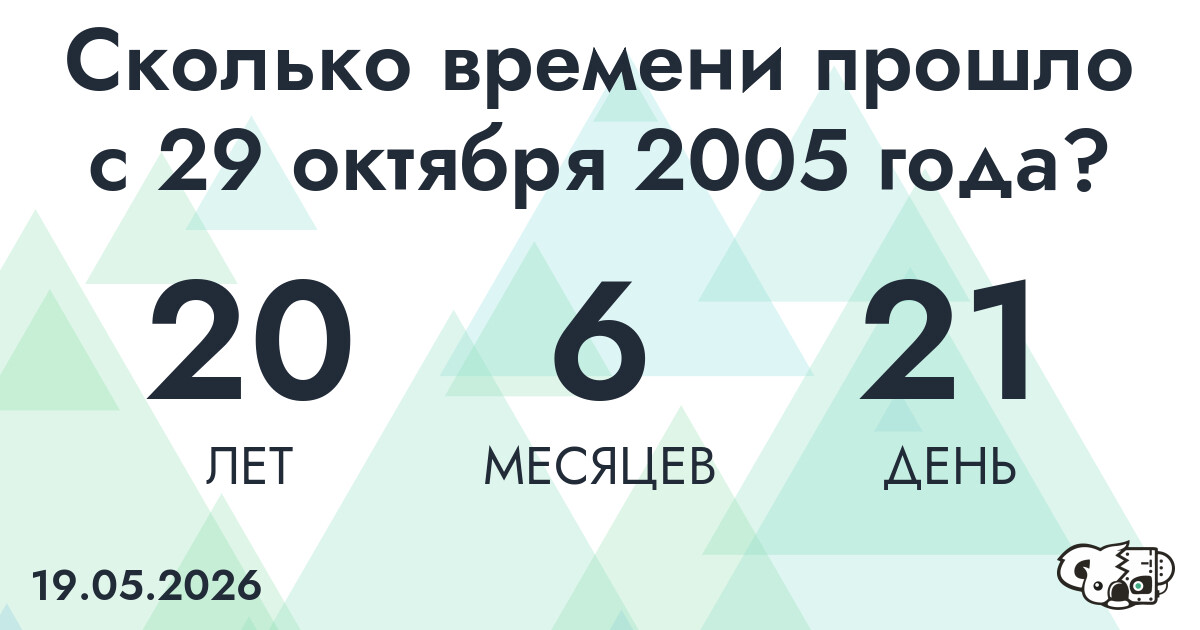 Сколько времени прошло с 29 октября 2005 года