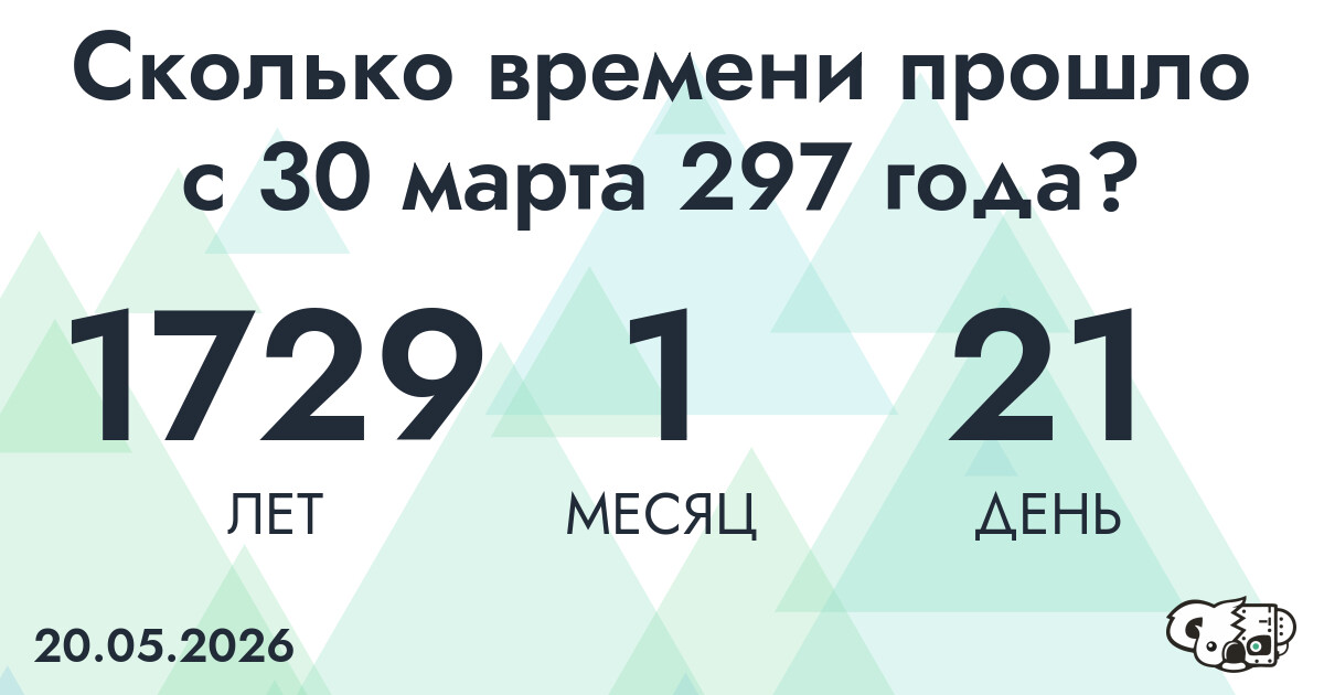Сколько времени прошло с 30 марта 297 года