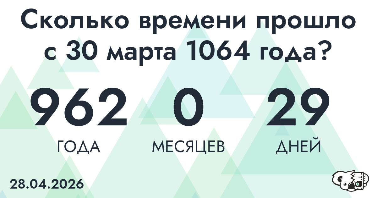 Сколько времени прошло с 30 марта 1064 года