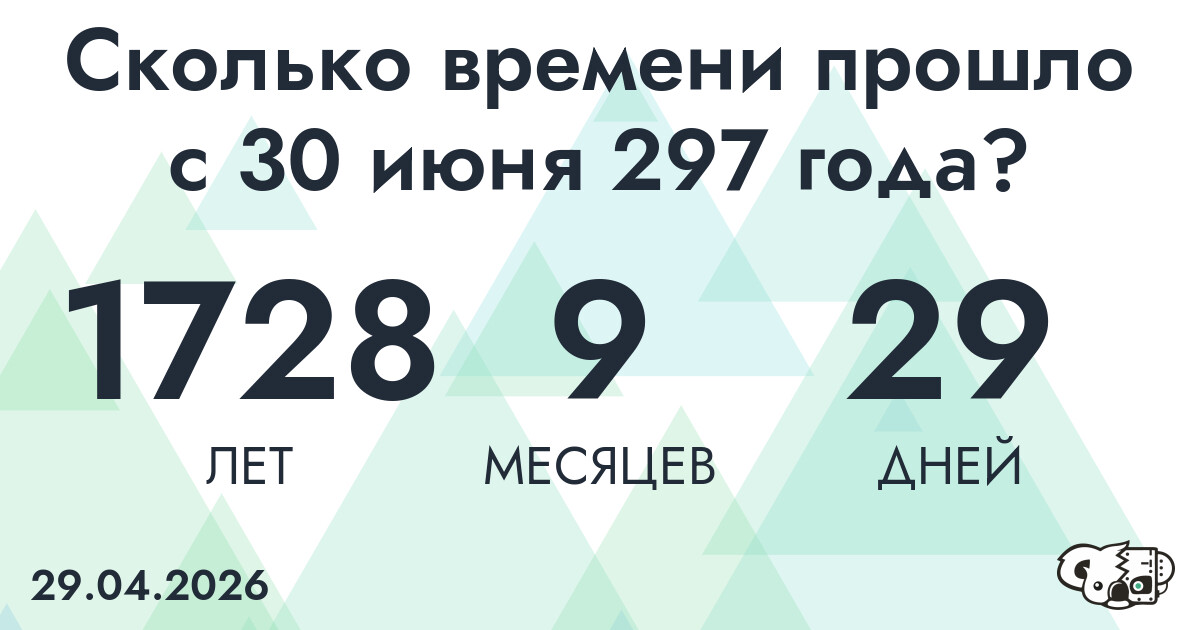 Сколько времени прошло с 30 июня 297 года