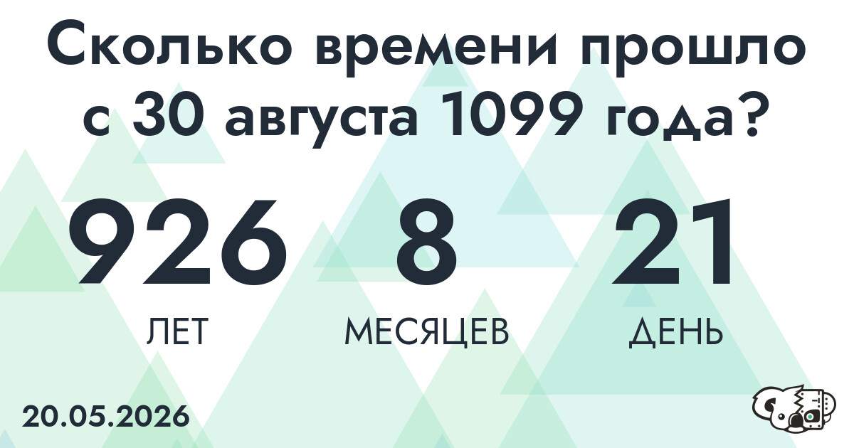 Сколько времени прошло с 30 августа 1099 года