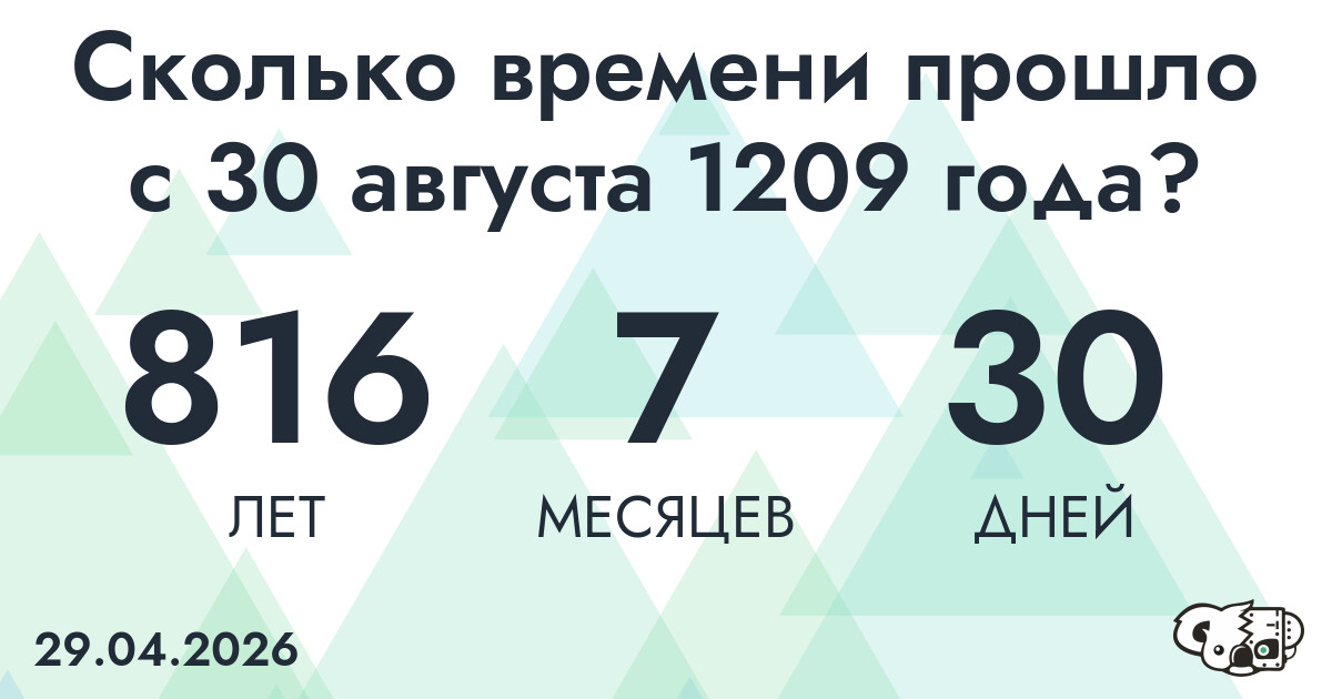 Сколько времени прошло с 30 августа 1209 года
