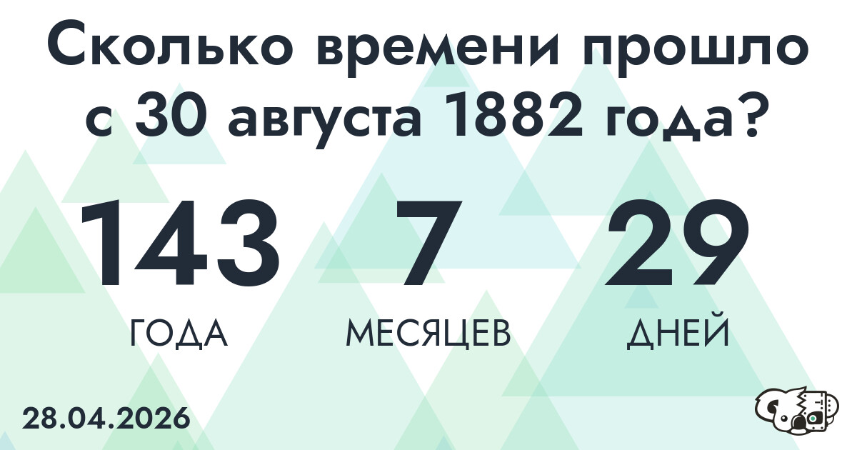 Сколько времени прошло с 30 августа 1882 года