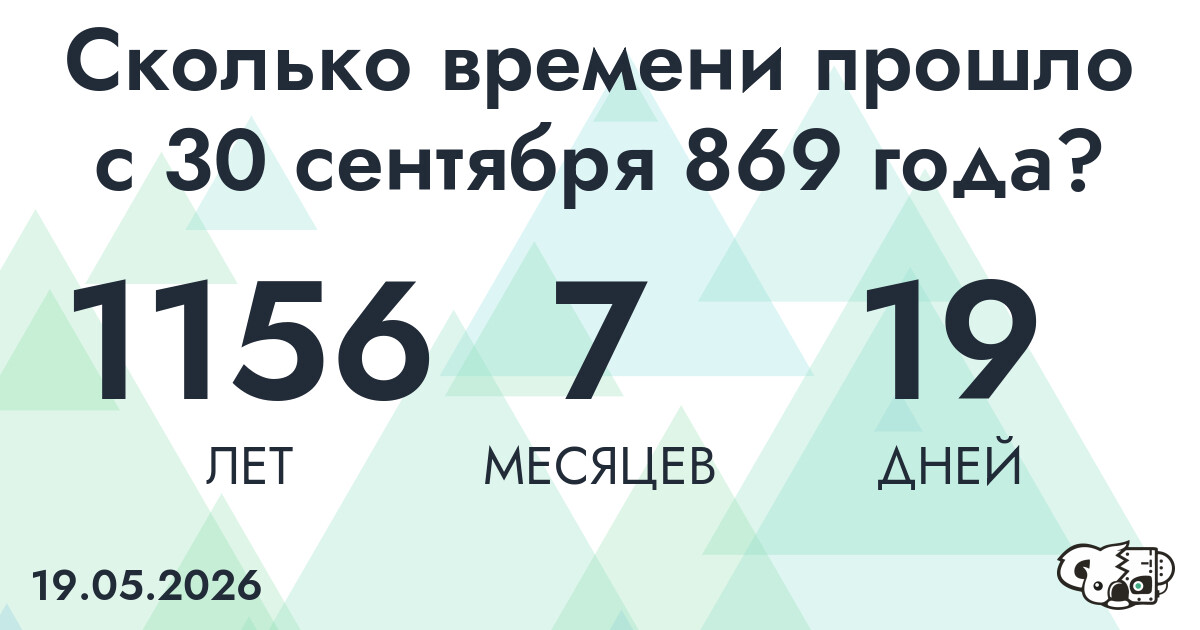 Сколько времени прошло с 30 сентября 869 года