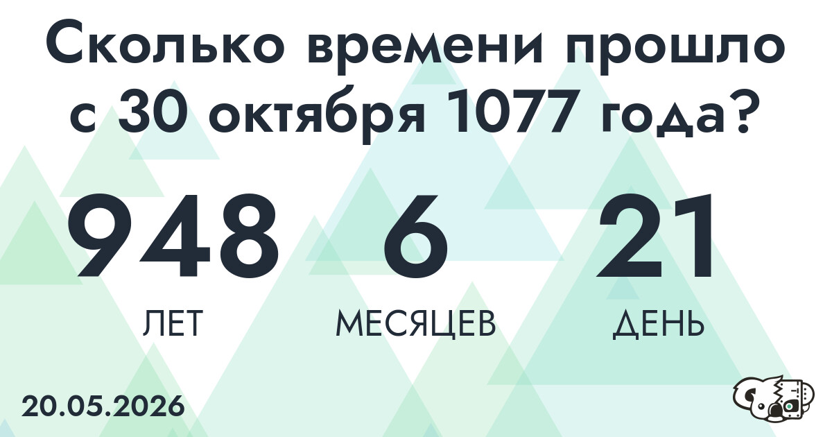 Сколько времени прошло с 30 октября 1077 года
