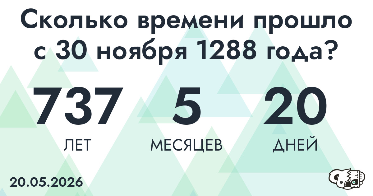 Сколько времени прошло с 30 ноября 1288 года