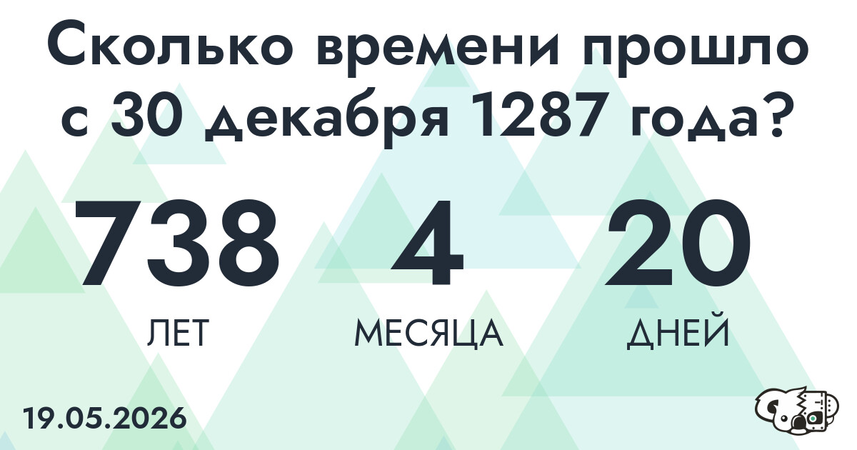 Сколько времени прошло с 30 декабря 1287 года