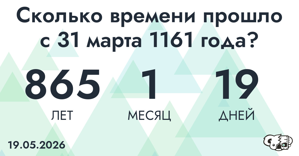 Сколько времени прошло с 31 марта 1161 года