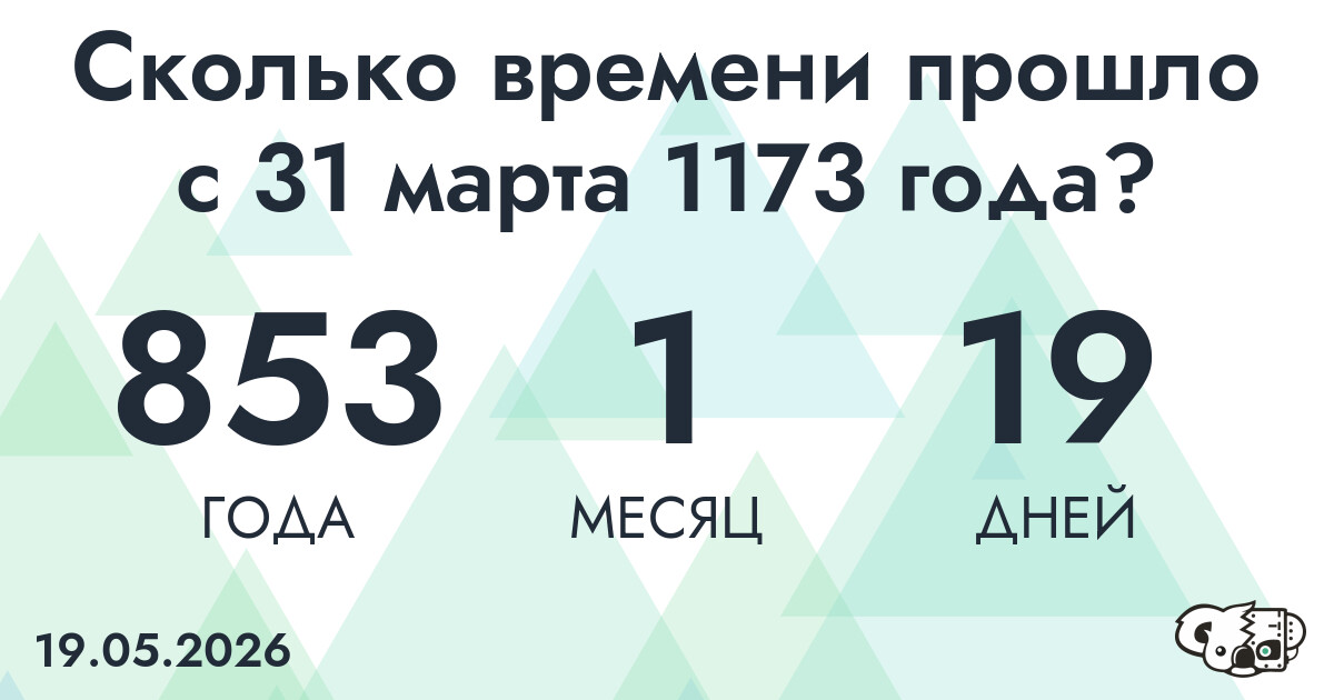 Сколько времени прошло с 31 марта 1173 года