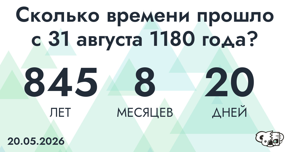 Сколько времени прошло с 31 августа 1180 года